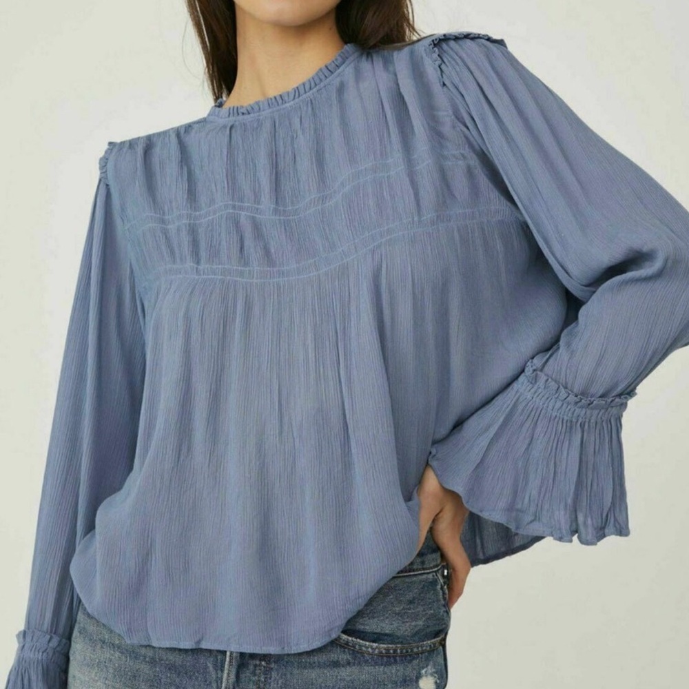 Free People Kelsey Ruffled Bell Sleeve Peasant Top